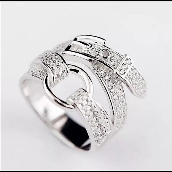 STERLING SILVER BUCKLE ZIRCON RING - Picture 6 of 14